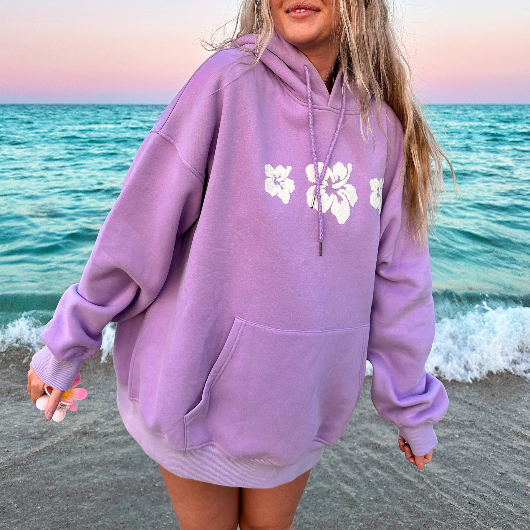 Girl's HIBISCUS FLOWER TOWEL EMBROIDER HOODIE