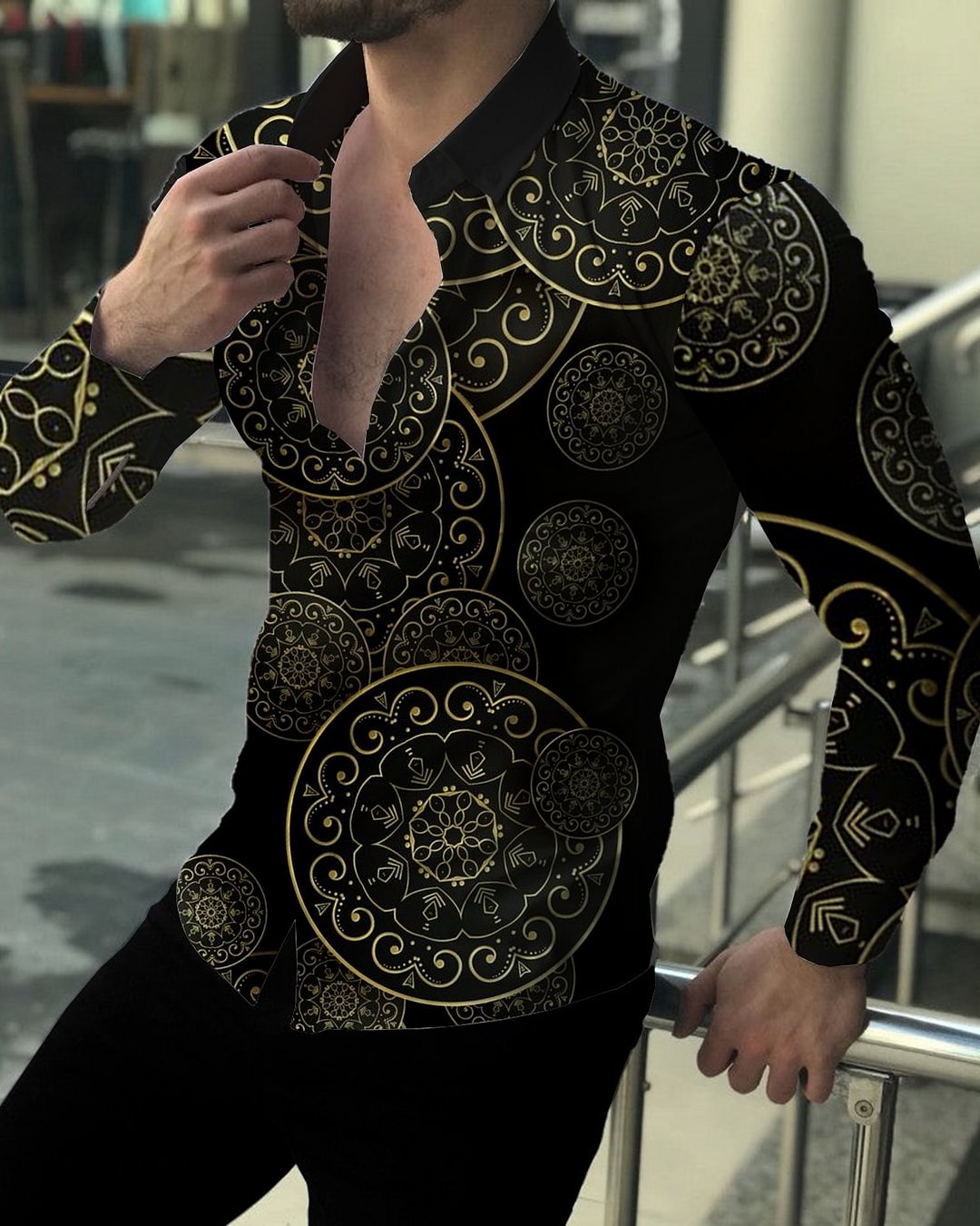 Men's Casual Printed Long Sleeve Shirt