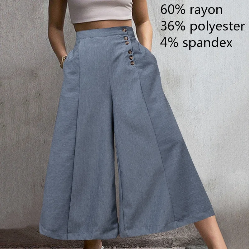 Celmia 2022 Fashion Striped Trousers Women White Wide Leg Pants Summer High Waist Pocket Casual Office Pantalon Elegant Palazzo