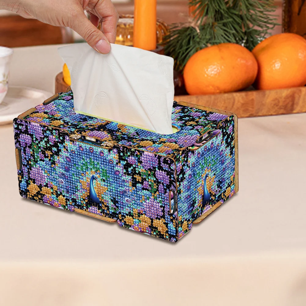 Diamond Painting Tissue Box Kits Decorative Rhinestone Craft Kit (Peacock)
