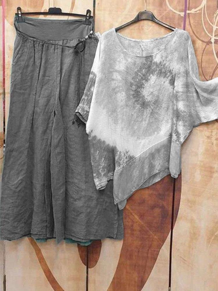 Women's Pull On Tie Dye Top Loose Pants Two-Piece Suit