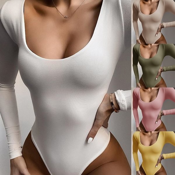 Rompers Women Jumpsuit Sexy Long Sleeve U Neck Solid Color Skinny Jumpsuits Playsuits Bodysuit for Women 6 Colors - BlackFridayBuys