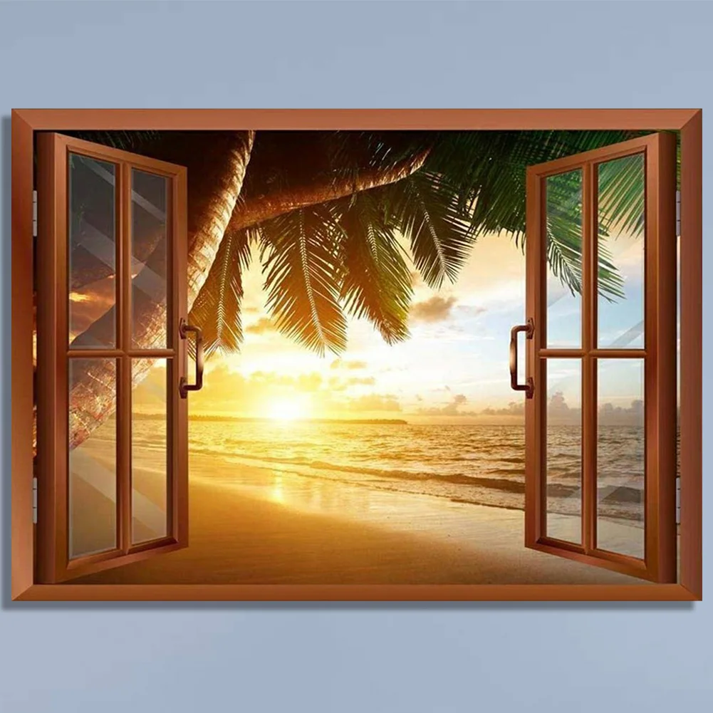 Full Round Drill Diamond Window View​ Sunrise Picture of Rhinestone (B014)