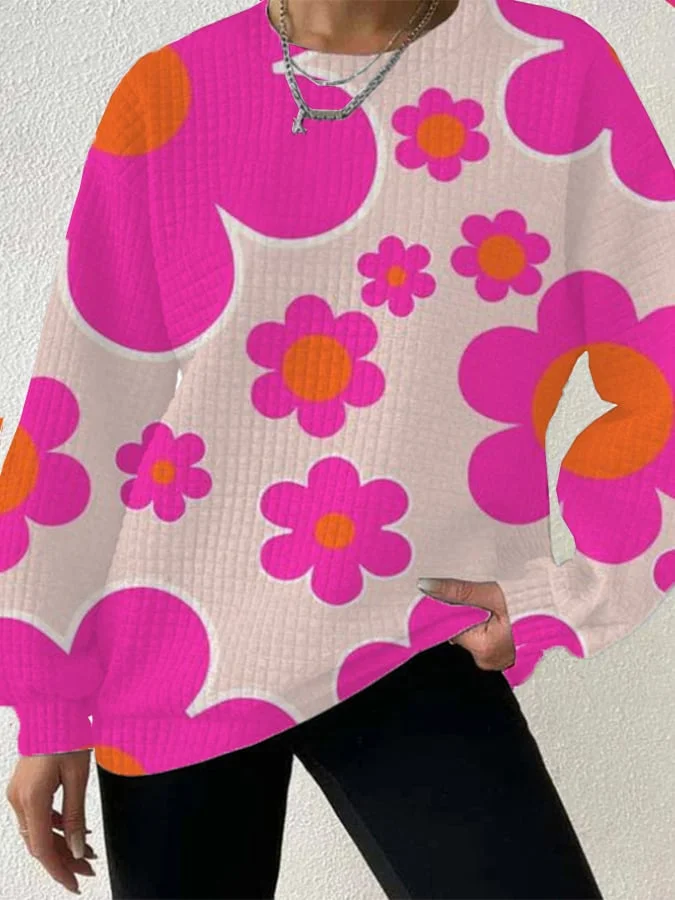 Casual Floral Floral Checkered Sweatshirt