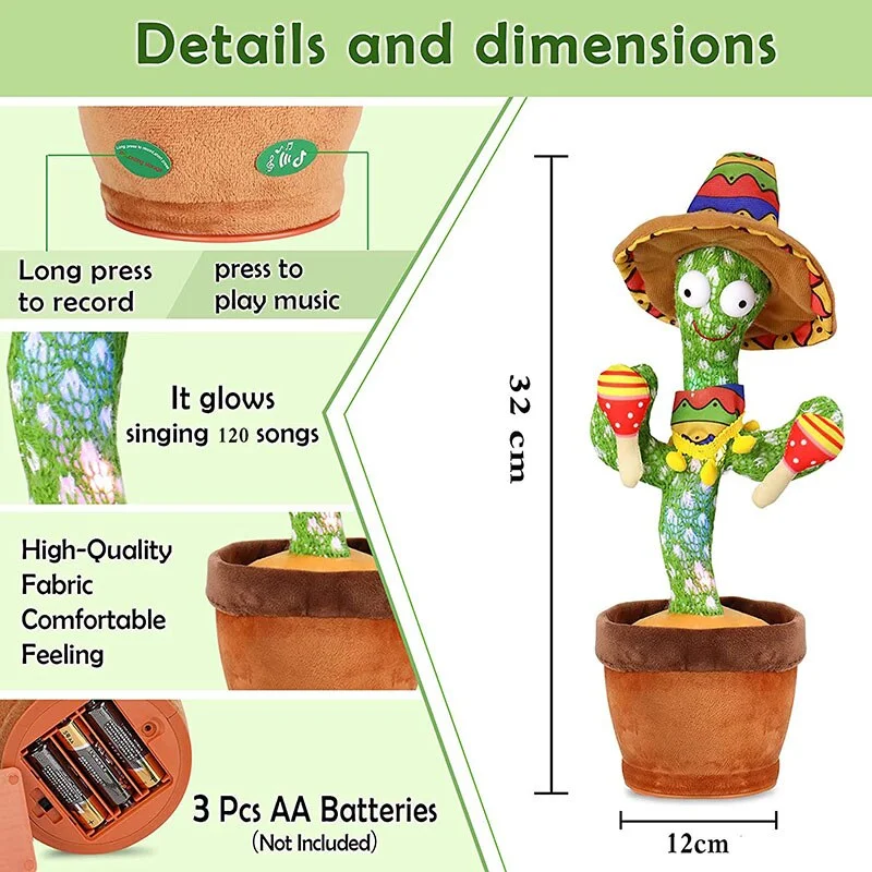 Voice Repeater Dancing Cactus With Sound In Spanish Captus Dancer For Babies Dancing Cactus Toys Speak Dance Russian Song