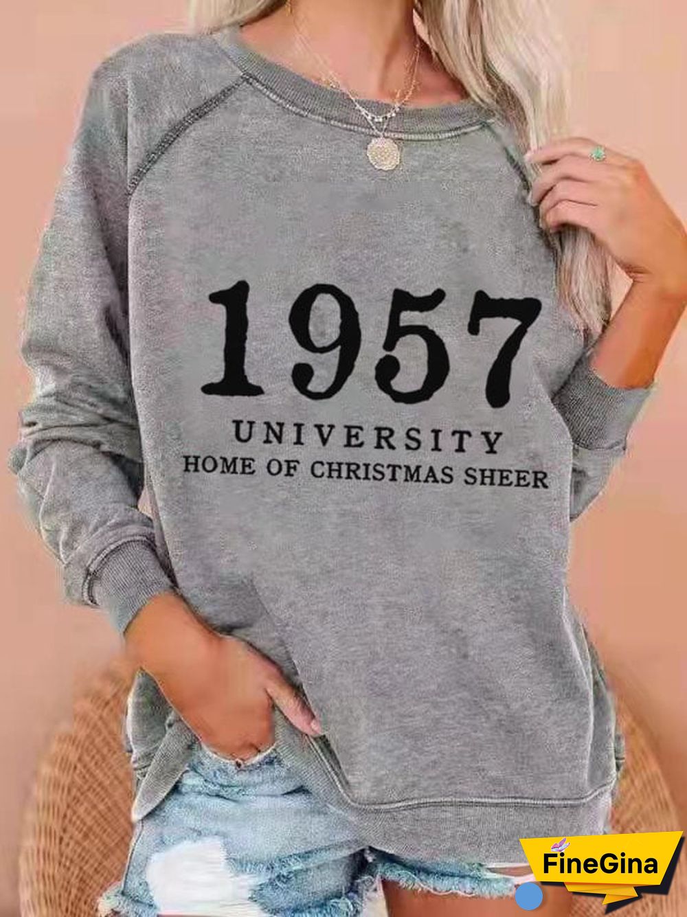 Women's 1957 University Home Of Christmas Cheer Print Casual Sweatshirt