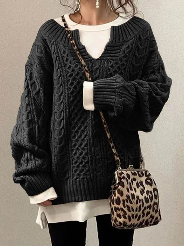 Knitted twist pattern casual women's sweater