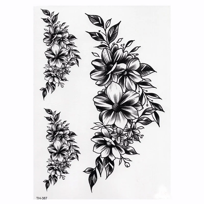 Black Flower Body Art Waterproof Temporary Tatoo Sexy Thigh Arm Tattoos Rose For Woman Flash Tattoo Stickers