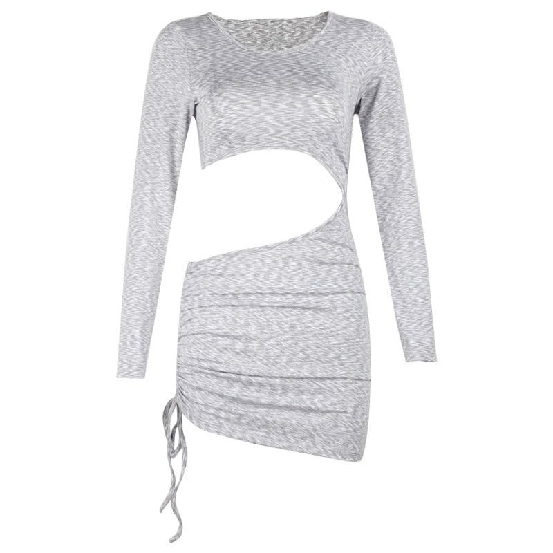 Dresses Women O Neck Sexy Hollow Drawstring Pencil Dress Long Sleeve Fall Streetwear Women Clothing Party Clubwear Fashion Robe