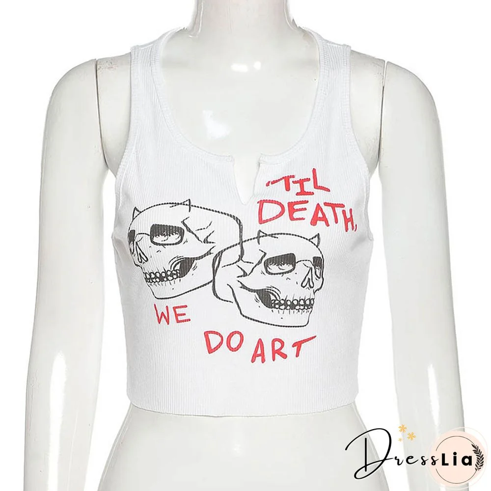 Aesthetic Graphic Cyber Streetwear Women Chic Sleeveless Activity Tank Tops Harajuku Skinny Crop Tops Camisole