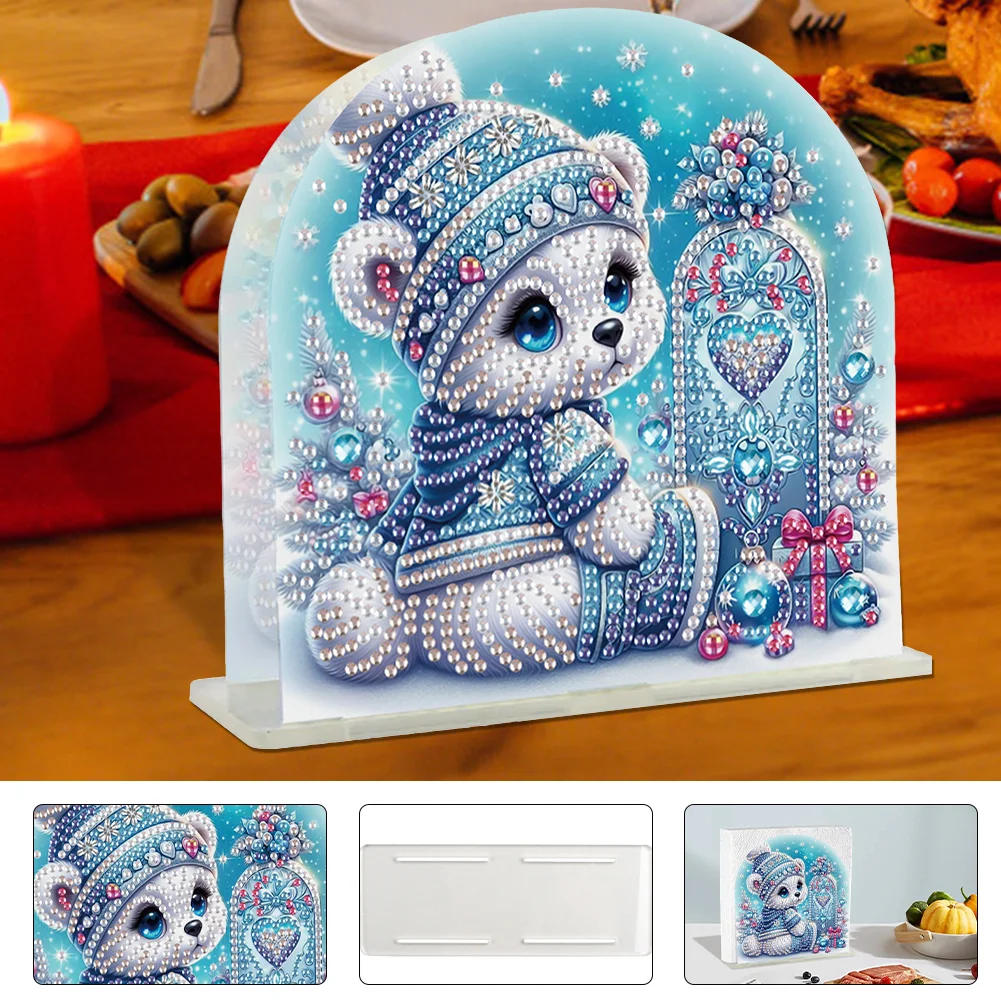 5D DIY Polar Bear Acrylic Diamond Art Painting Napkin Holder Set