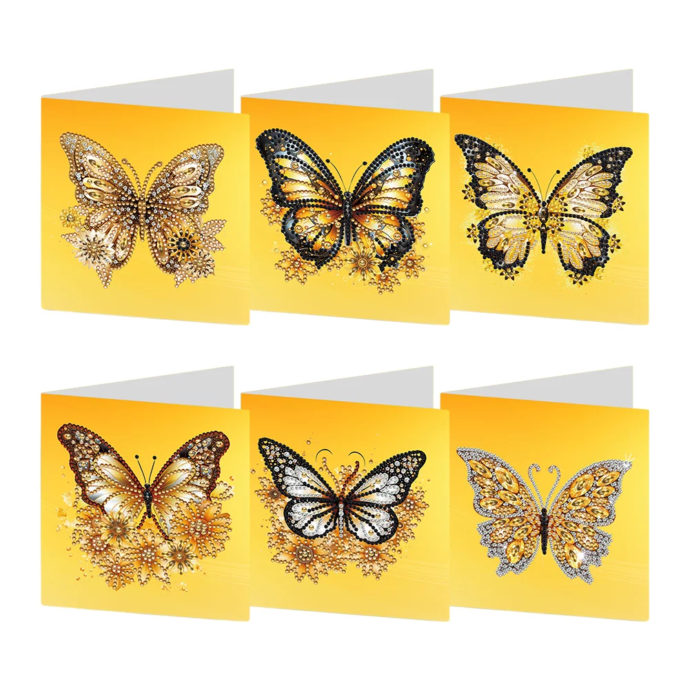 6Pcs Christmas Yellow Butterfly Special Shape Diamond Painting Greeting Card