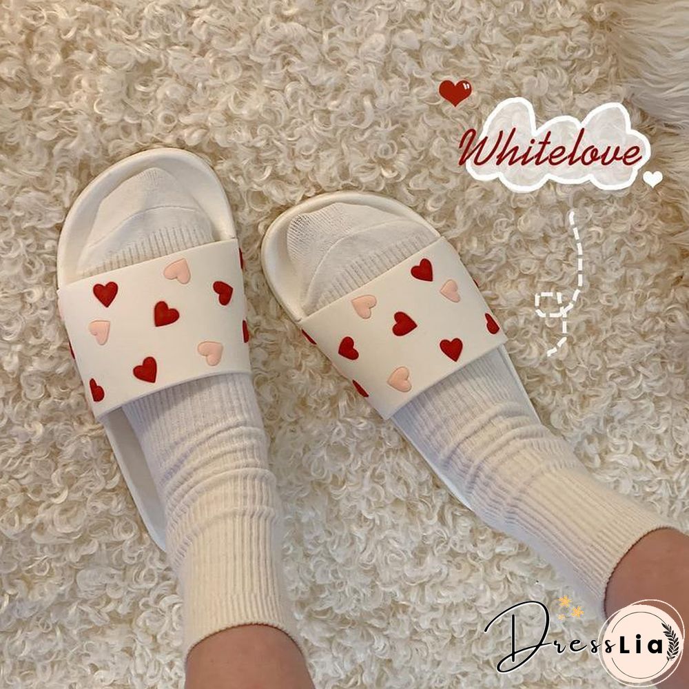 Women Beach Slippers Sweet heart Anti-slip Girl Indoor Outside Slippers Comfortable Summer Shoes Woman Fashion Slides
