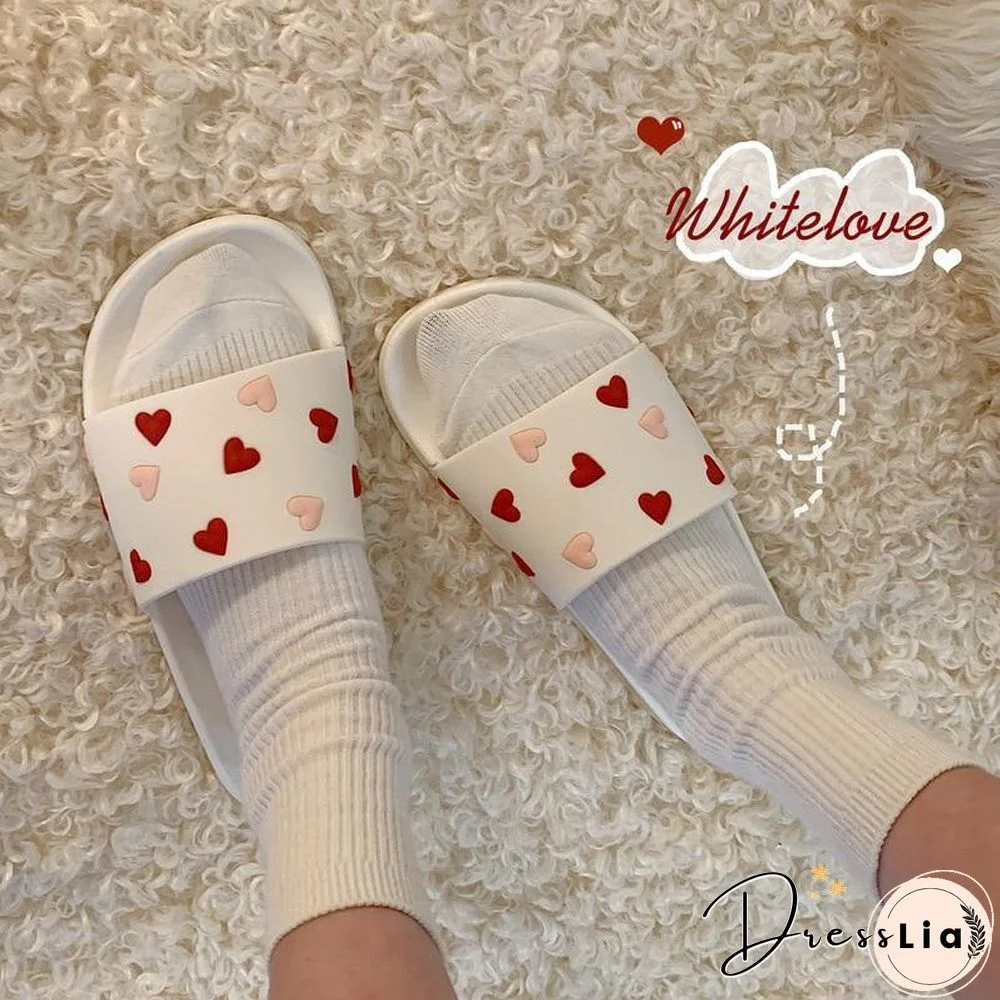 Women Beach Slippers Sweet heart Anti-slip Girl Indoor Outside Slippers Comfortable Summer Shoes Woman Fashion Slides
