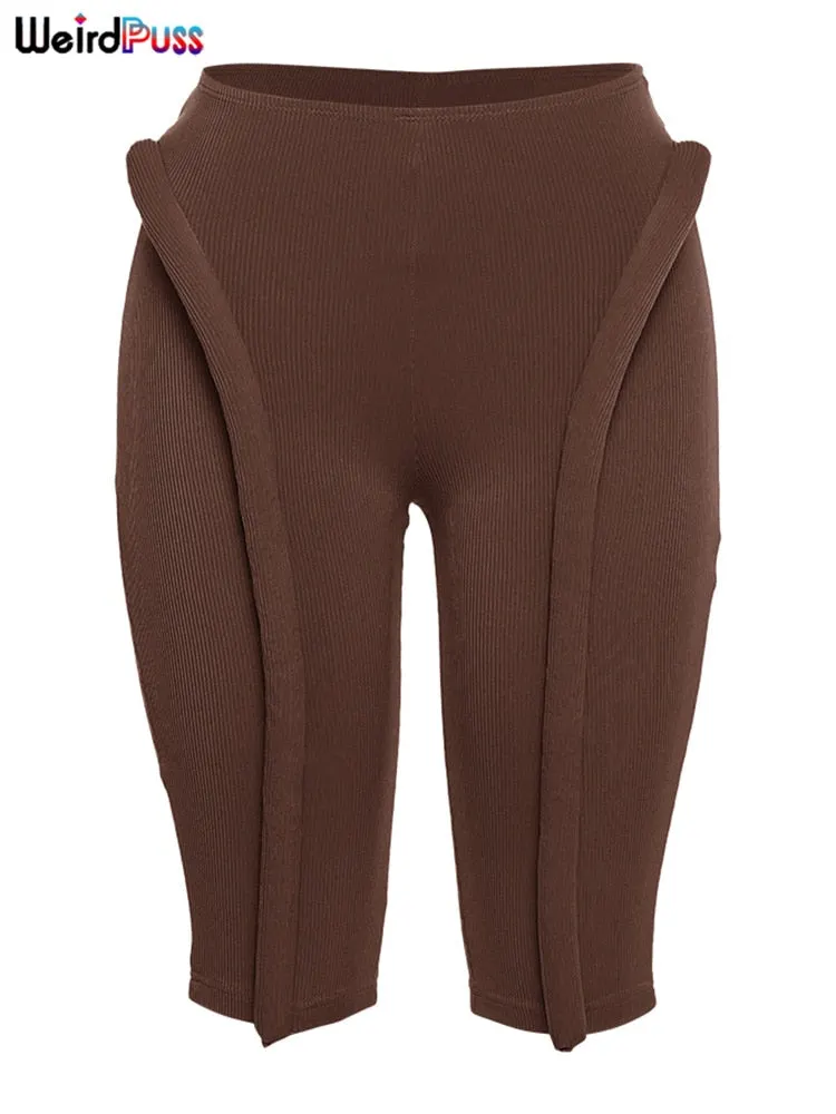 Weird Puss Sexy Women Low Waist Pants Trend Design Fitness Casual Ribbed Skinny Fashion Streetwear Slim Sporty Running Jogger