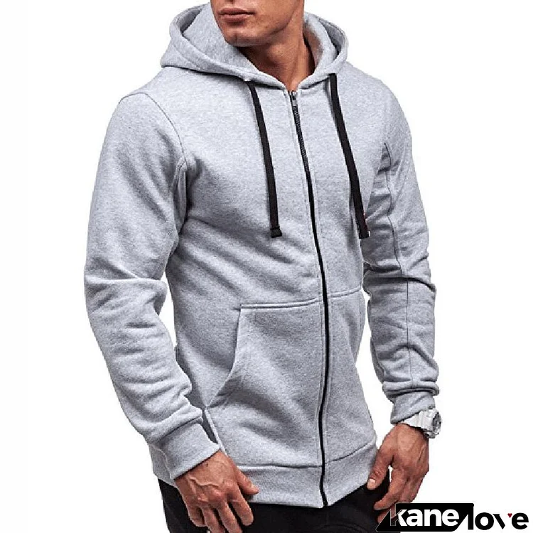 Men Basic Long Sleeve Hat Rope Zipper Pocket Design Hoodie