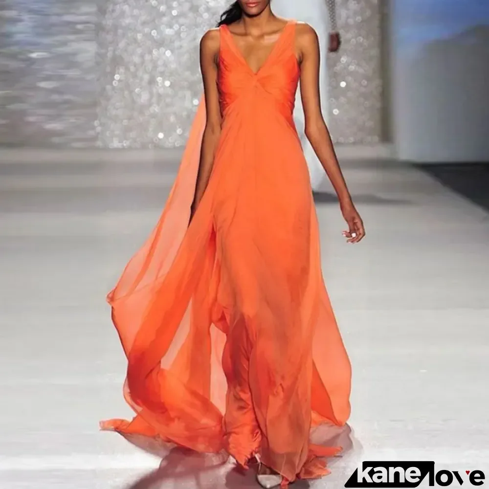 Sexy Cutout Sleeveless Party Fashion V Neck Mesh Elegant Solid Color High Waist Maxi Dress