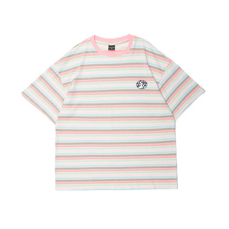 Men's T Shirt Summer Casual Tops Short Sleeve Striped T-shirt Men's round Neck Half Sleeve Boyfriend Harajuku Style Street Fashion Loose Half Sleeve
