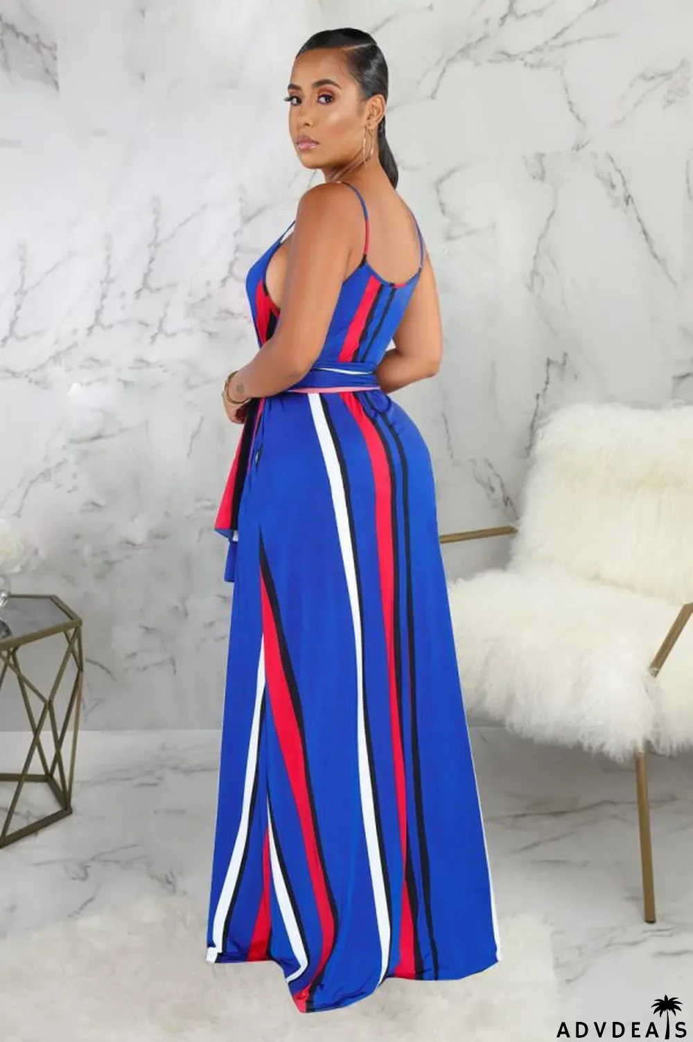 purple Polyester Fashion Sexy Spaghetti Strap Sleeveless Slip A-Line Floor-Length Print asymmetrical Stripe