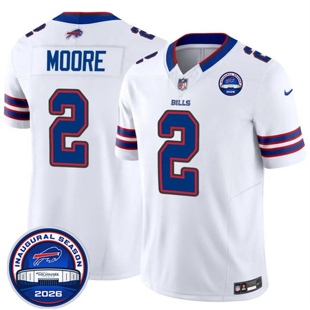 Men's Buffalo Bills #2 D.J. Moore White 2026 Inaugural Season at Highmark Stadium Patch Vapor F.U.S.E. Limited Jersey