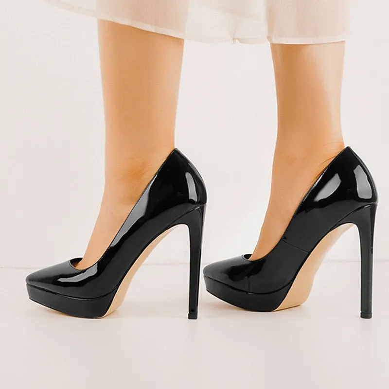 Onlymaker Women's Pointed Toe Platform 12CM Stiletto Heels Slip On Pumps Dress Party Dress Sexy Fashion Pumps
