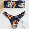 ZAFUl Knot Floral Bandeau Bikini Set Women Mid Waist Swimsuit Sexy Bandeau Swimwear Strapless 4-Color Bathing Suit Biquni