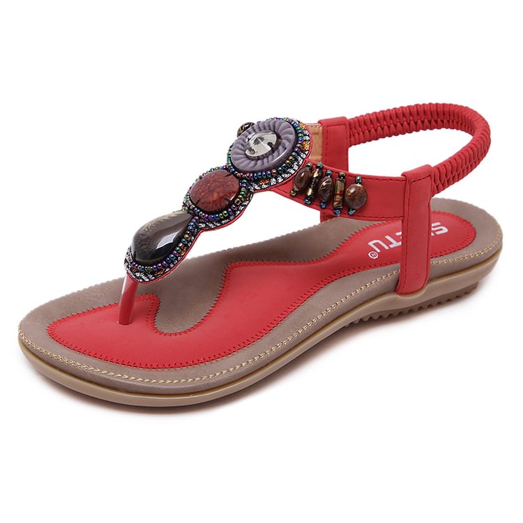 Rhinestone Beaded Thong Sandals