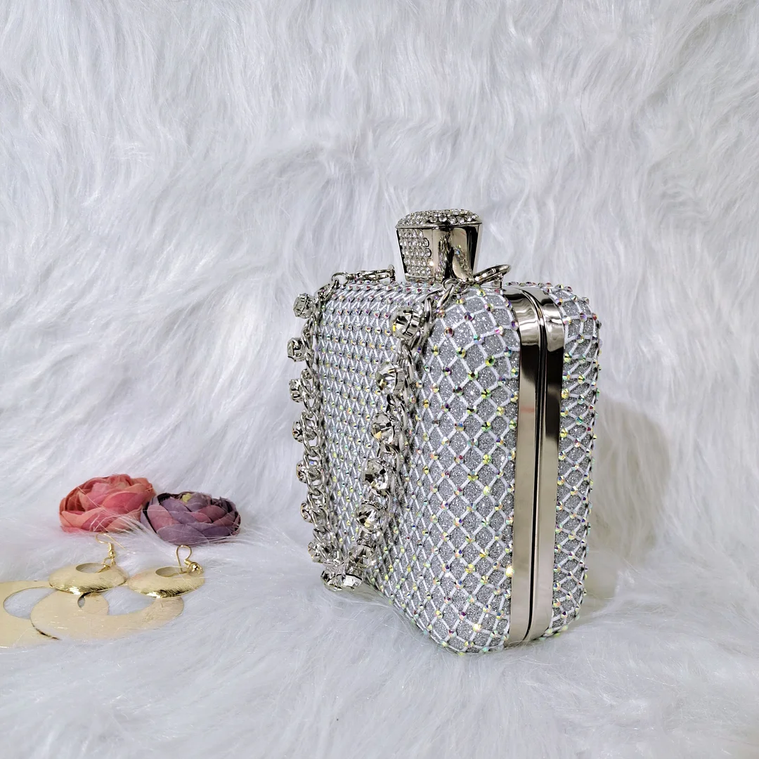 QSGFC Silver Nigerian Fashion Shaped High Heel Shoes Popular Design Pointed Ladies Shoes And Bags Wedding Party Shoes With Bag