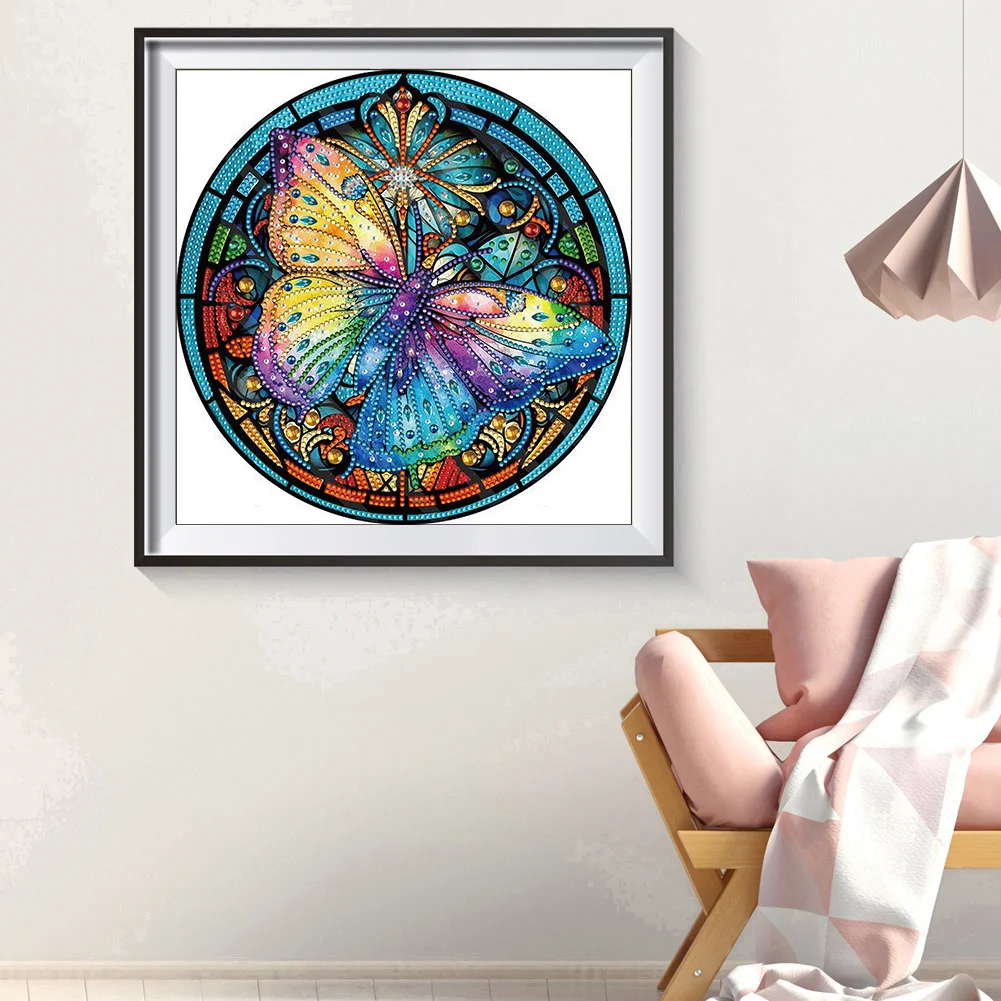 Diamond Painting - Partial Special Shaped Drill - Stain Glass Butterfly(30*30cm)
