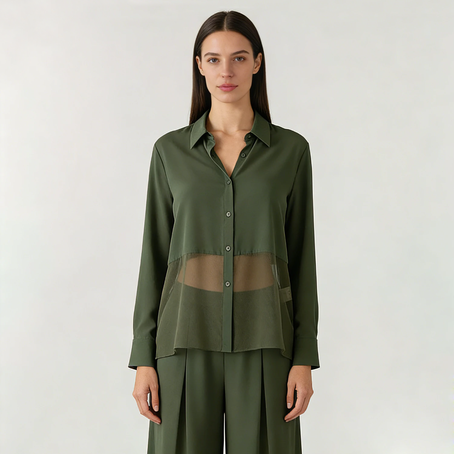 100% Mulberry Silk Shirt Sheer Panel   REAL SILK LIFE