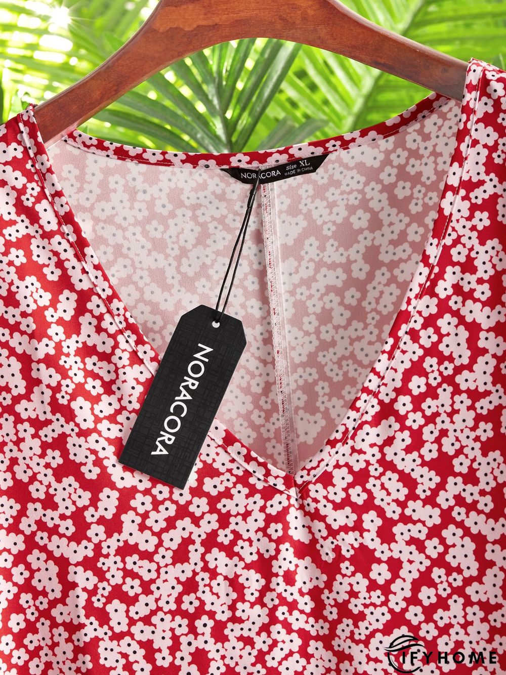 Women's Swing Dress Casual V Neck Loose Short Sleeve Floral Ruched Print Boho Dress | IFYHOME