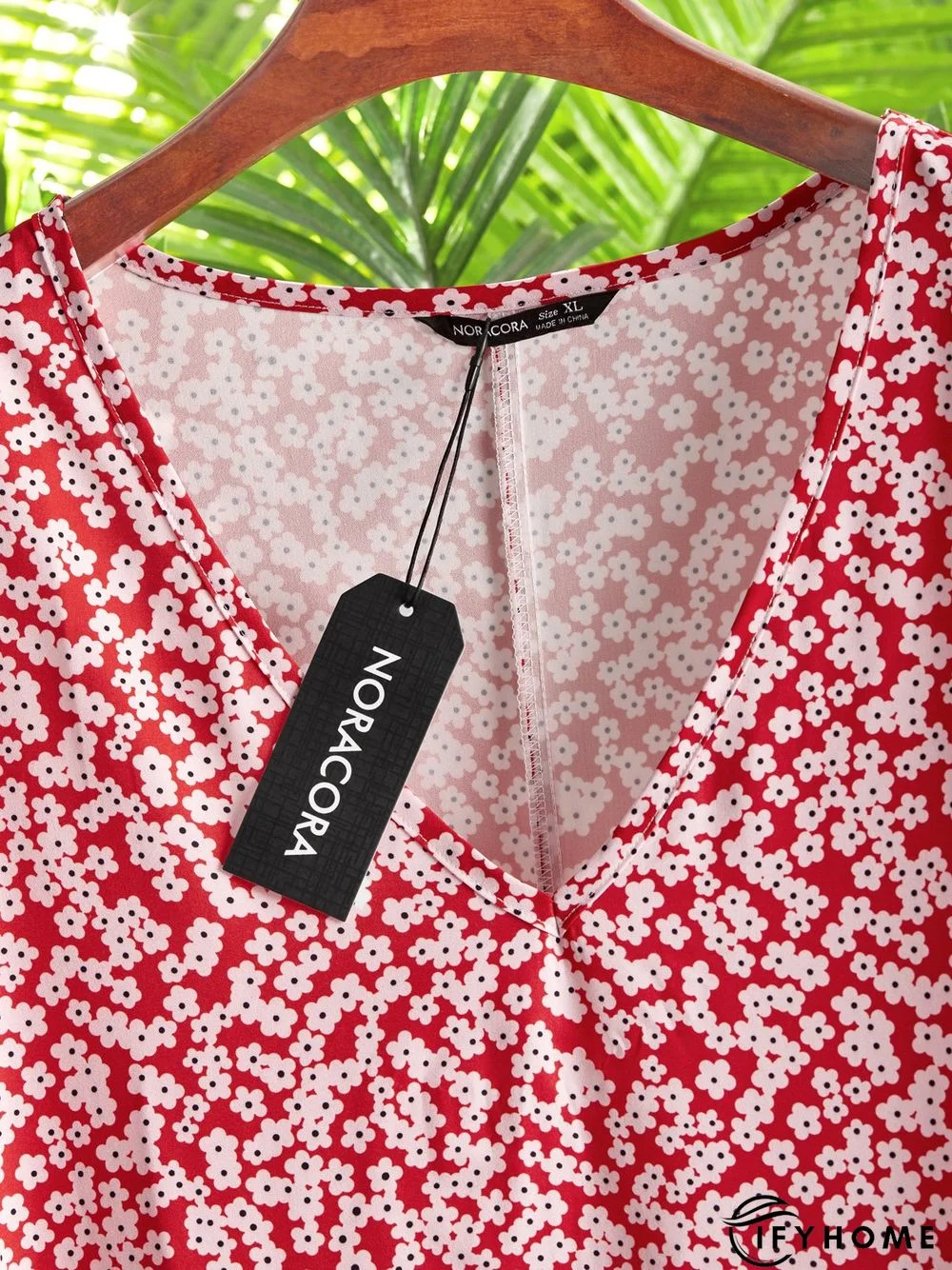 Women's Swing Dress Casual V Neck Loose Short Sleeve Floral Ruched Print Boho Dress | IFYHOME