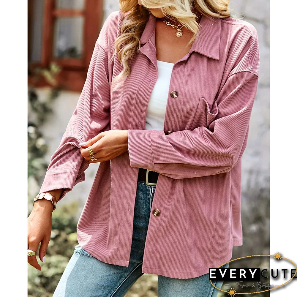 Pink Solid Buttoned Woolen Shirt with Pocket
