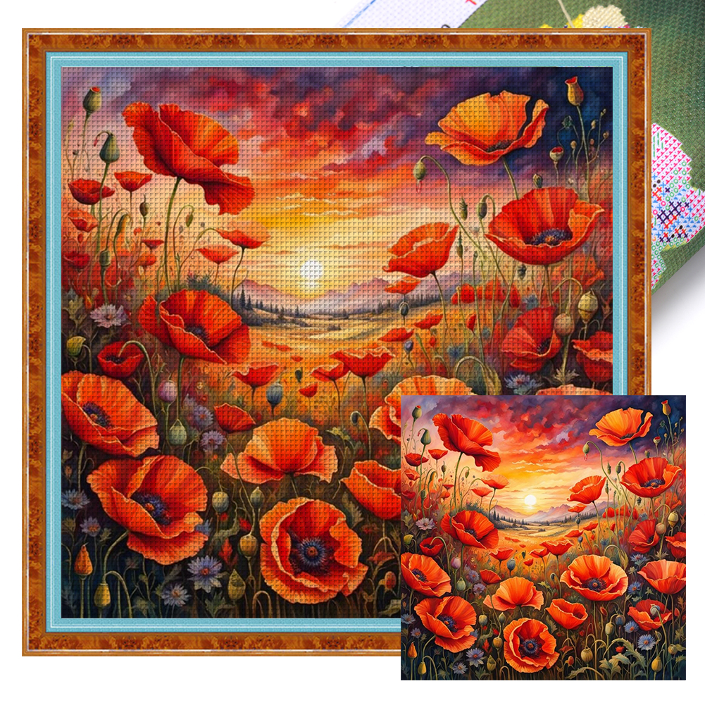 Poppy Field Full 11CT Pre-stamped Canvas(50*50cm) Cross Stitch