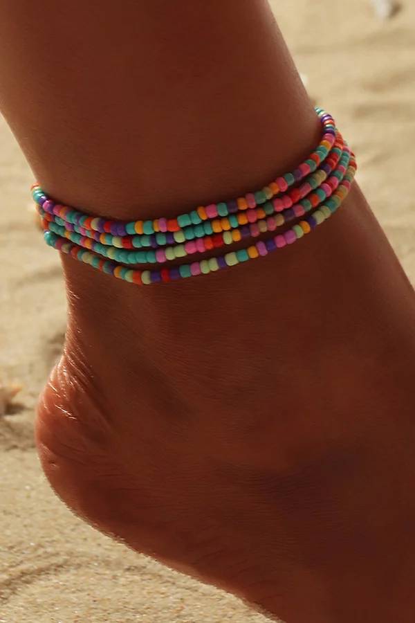 Contrast Beaded Stretch Anklet