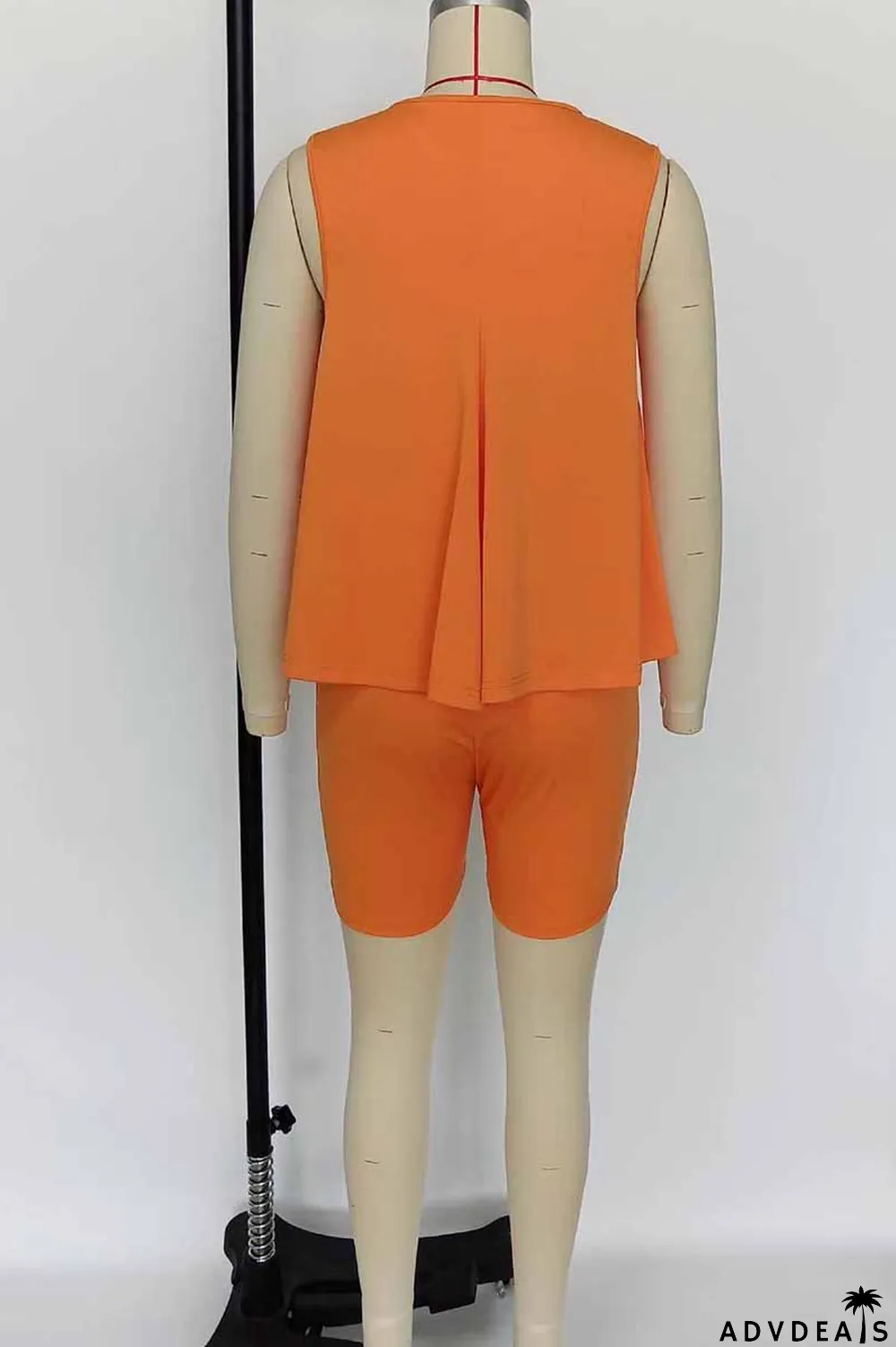 Orange Casual Print Letter O Neck Sleeveless Two Pieces