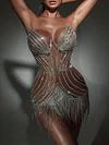 Sequined Tasseled Bandeau Sexy Mini Dress