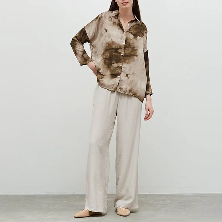 Fashion Gradient Print Shirt Two Piece Set