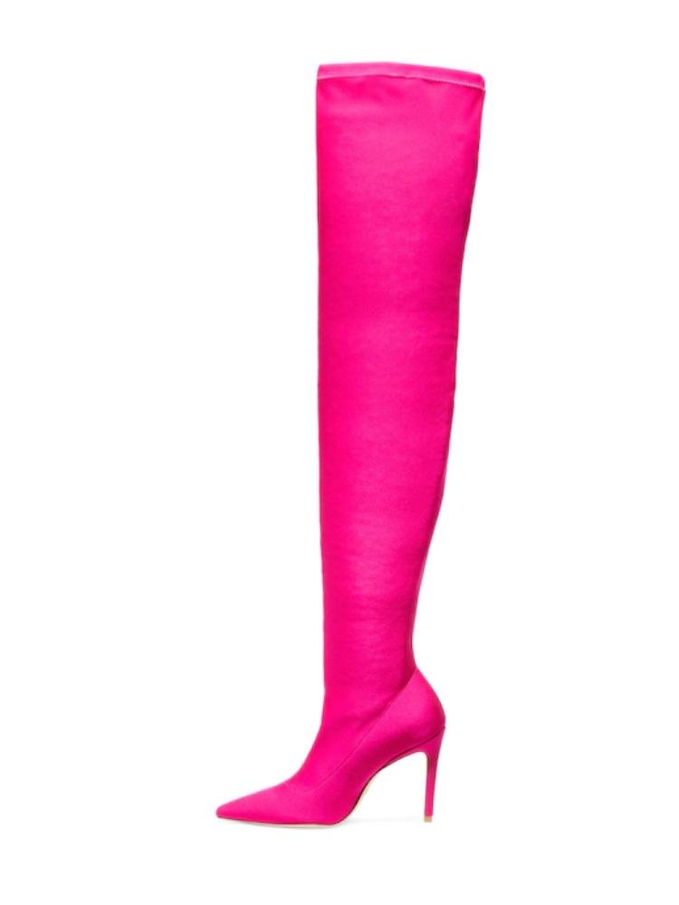 Pink Thigh-High Boots Sexy Fashion Stretch Stiletto-Heeled Tall Boots