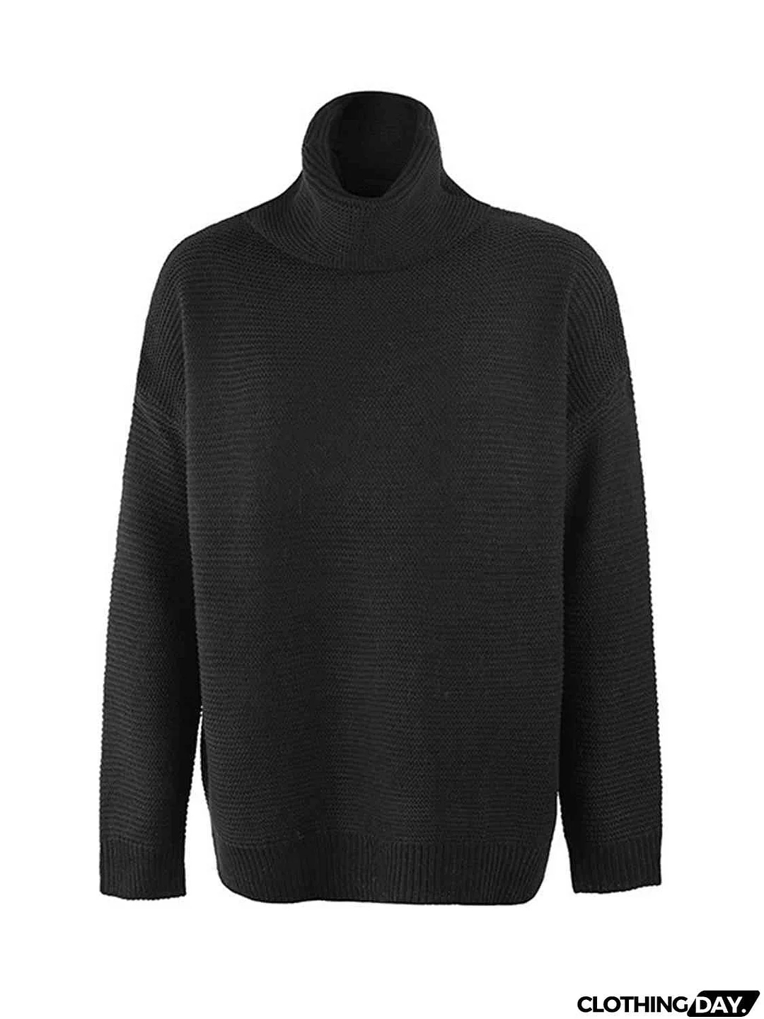 Turtleneck Dropped Shoulder Slit Sweater