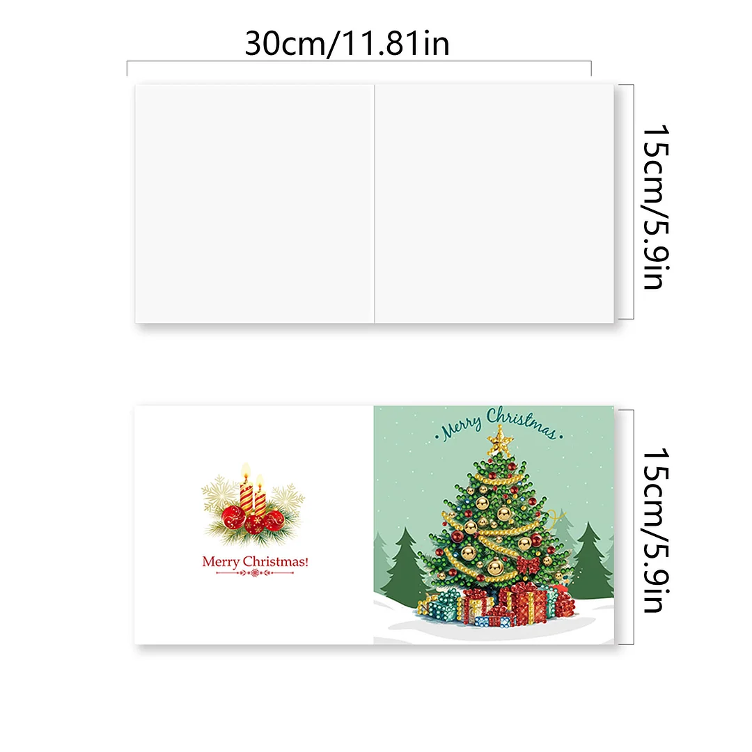 8pcs DIY Christmas Tree DIY Diamond Painting Greeting Card for Friends Family Gift【With White Envelope】