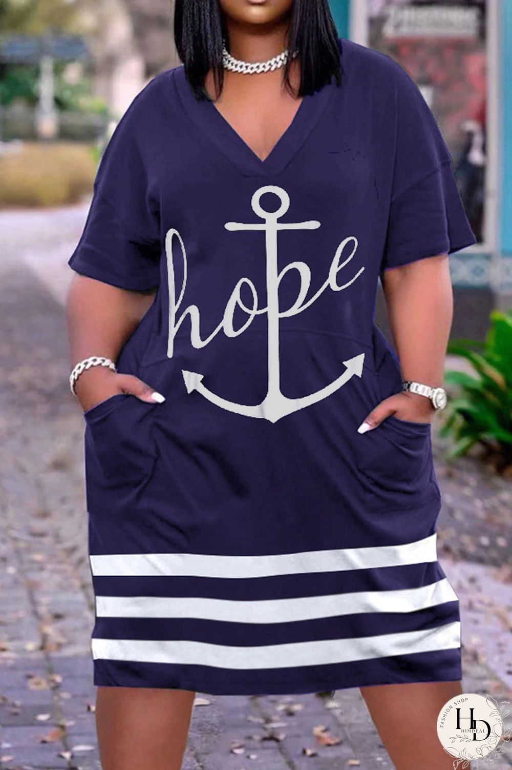 Multicolor Casual Street Print Patchwork V Neck Straight Dresses