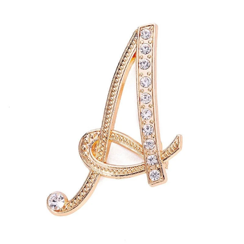 Personalized Rhinestone Encrusted Initial Letter Brooch Pins