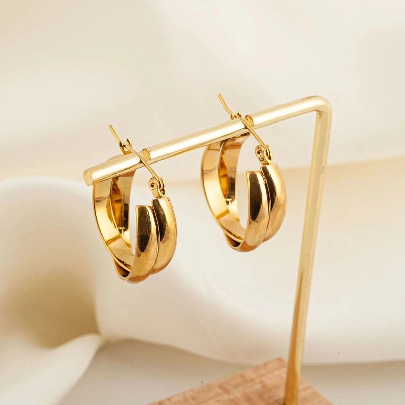 1 Pair Minimalist Round 304 Stainless Steel 18K Gold Plated Hoop Earrings