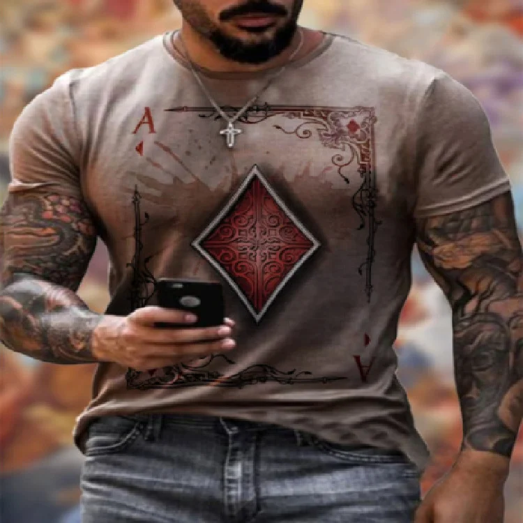 Trade Summer Men's Fashion Leisure Simple Poker Printed Round Neck Short Sleeve T-Shirt