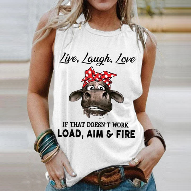 Live Laugh Love Cow Sleeveless Tank Top wearshes