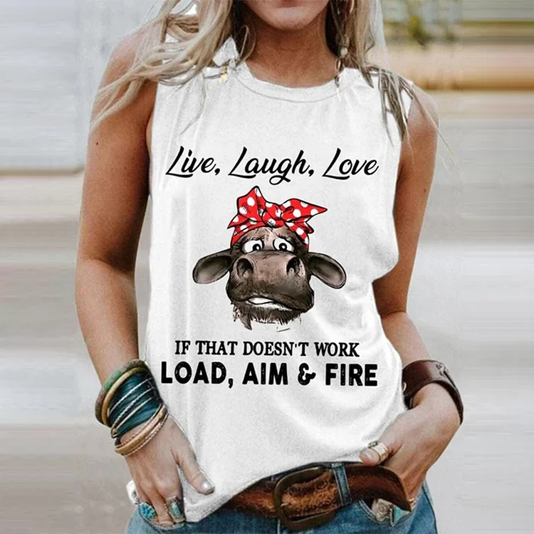Live Laugh Love Cow Sleeveless Tank Top