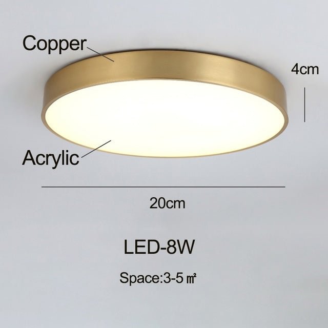 Pure Copper Lampshade Ceiling Lamp For Bedroom Remote Control Ceiling Light 4cm Slim Round Brass Shell Acrylic Lampshade Fixture