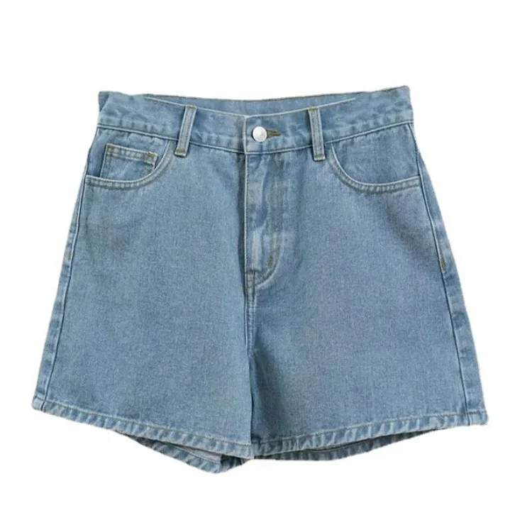 Efenbei 2025 Summer Retro Casual High Waist Wide Leg Denim Shorts Loose Lightweight Hot Pants female