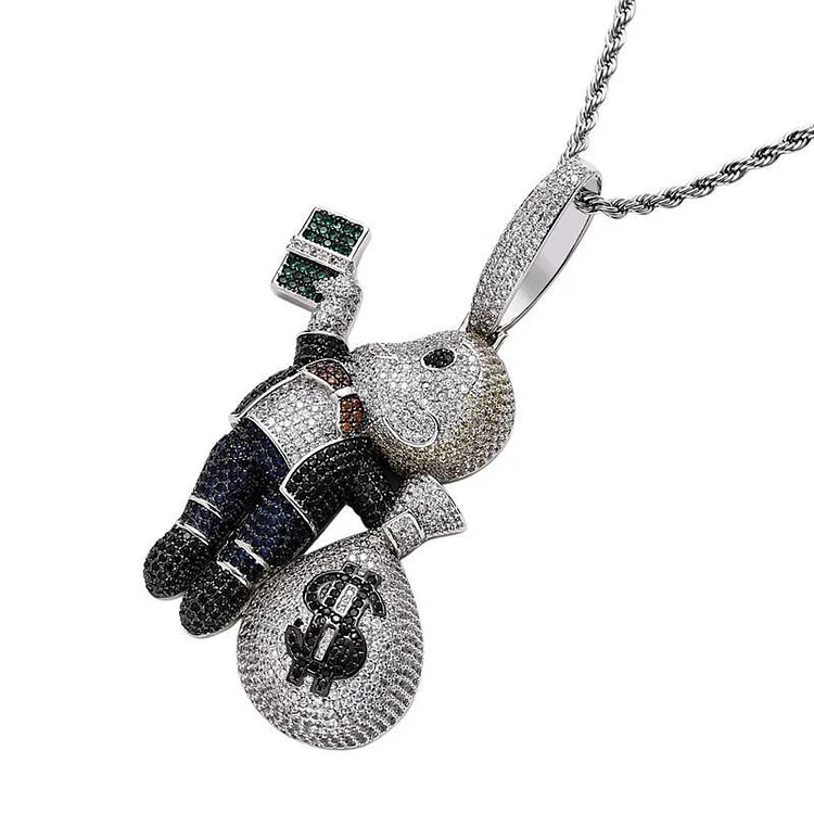 Boy With Money Bag Pendants 4 Colors Necklace Iced Out Bling-VESSFUL